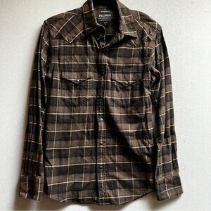 Filson Snap Button Brown Plaid Flannel Shirt Sz S